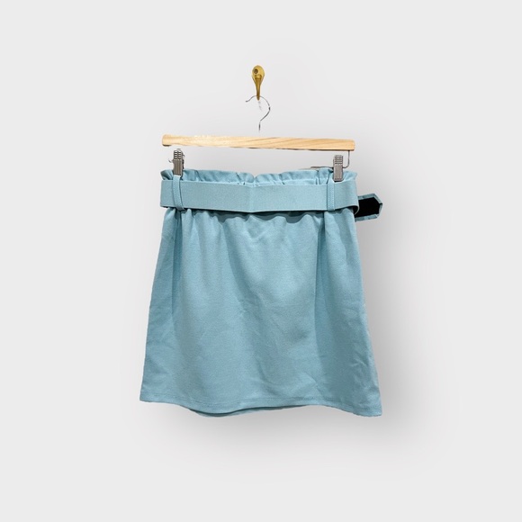 Nwt BOOHOO Blue Paper bag Self Belt Skirt (Sz 8) - Picture 3 of 3